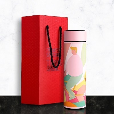 美帮汇茶杯智能保温杯女便携个性简约学生显示温度的304不锈钢水杯子男 粉色+杯刷+礼品盒