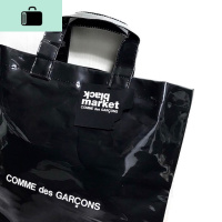 男女ins风黑色CDG透明PVC牛皮纸双层手提袋大容量购物袋托特包NEW LAKE 黑色女士单肩包