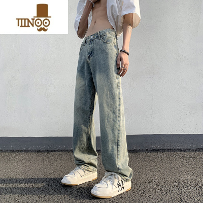 YANXU美式复古牛仔裤男宽松直筒裤子高街潮牌百搭水洗做旧阔腿休闲长裤
