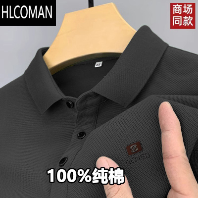 HLCOMAN男士夏季短袖T恤商务翻领半袖体恤中年休闲宽松衫男