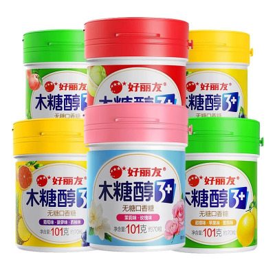 好丽友 木糖醇无糖口香糖101g*1瓶 [红]草莓+青提+香瓜