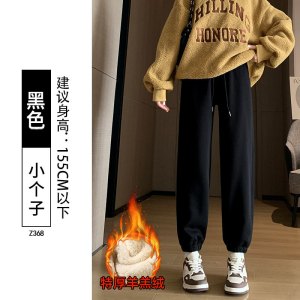 羊羔绒运动裤女冬季新款加绒加厚东北棉裤外穿小个子束脚卫裤_126