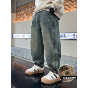 男童加绒牛仔裤新款冬装一体绒裤子大儿童加厚冬季男孩洋气潮