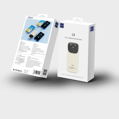 泺澳(REAO)笑脸自带线快充移动电源C8(10000mAh)浅黄色