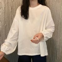 女装新款秋季韩版宽松套头学生灯笼袖长袖T恤女纯色打底衫潮