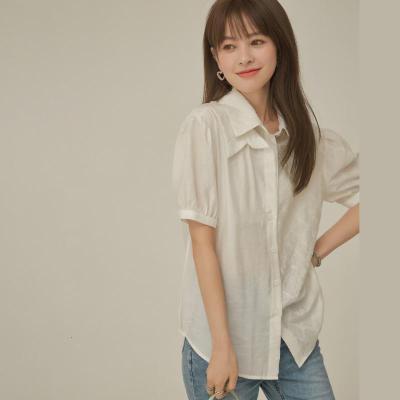 OtherMix刺绣假两件衬衫2021年夏季新款泡泡袖polo领气质女士上衣