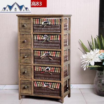 实木田园收纳柜 白色床头柜简约床边柜客厅柜藤编抽屉斗柜 储物柜 三维工匠