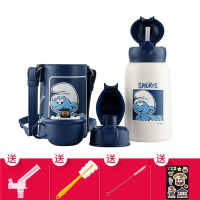 (私人定制)四叶草蓝精灵杯具熊儿童保温杯带吸管儿童水杯316不锈钢内胆宝宝学饮杯儿童保温壶630mlBEDDYBEAR