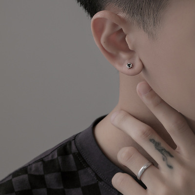 S925银不规则风车耳钉高级感男潮流小众设计感冷淡风简约百搭嘻哈送女朋友老婆情人节七夕生日礼物