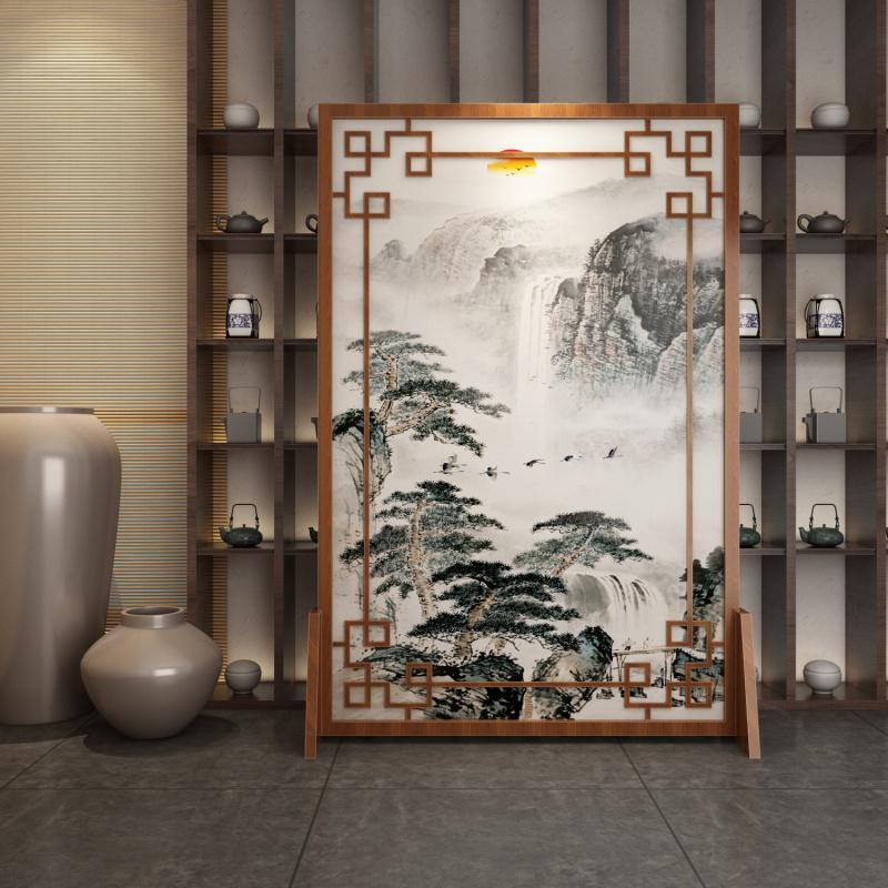 定制中式屏风客厅酒店山水镂空实木遮挡家用玄关隔断花鸟座屏 白蜡木130*180
