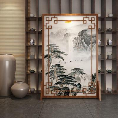 定制中式屏风客厅酒店山水镂空实木遮挡家用玄关隔断花鸟座屏 白蜡木130*180