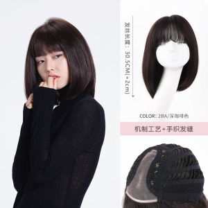 瑞贝卡假发女漫画齐刘海锁骨发中长直发全真人发甜美可爱时尚头套