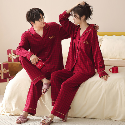 情侣睡衣春秋冬季棉质本命年喜庆结婚红色一男士一女士家居服套装
