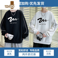 YANXU圆领卫衣男款潮牌套头长袖秋衣宽松印花衣服男士T恤打底衫