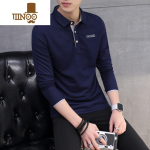YANXU男士翻领t恤长袖装大码polo衫男装打底衫有带领上衣服