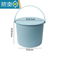 敬平水桶凳家用储水钓鱼桶手提洗澡篮洗衣带盖装水收纳桶塑料加厚可坐 小号北欧蓝
