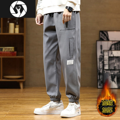 HongZun男士休闲长裤2020新款秋冬潮流加绒加厚保暖宽松外穿工装运动棉裤工装制服
