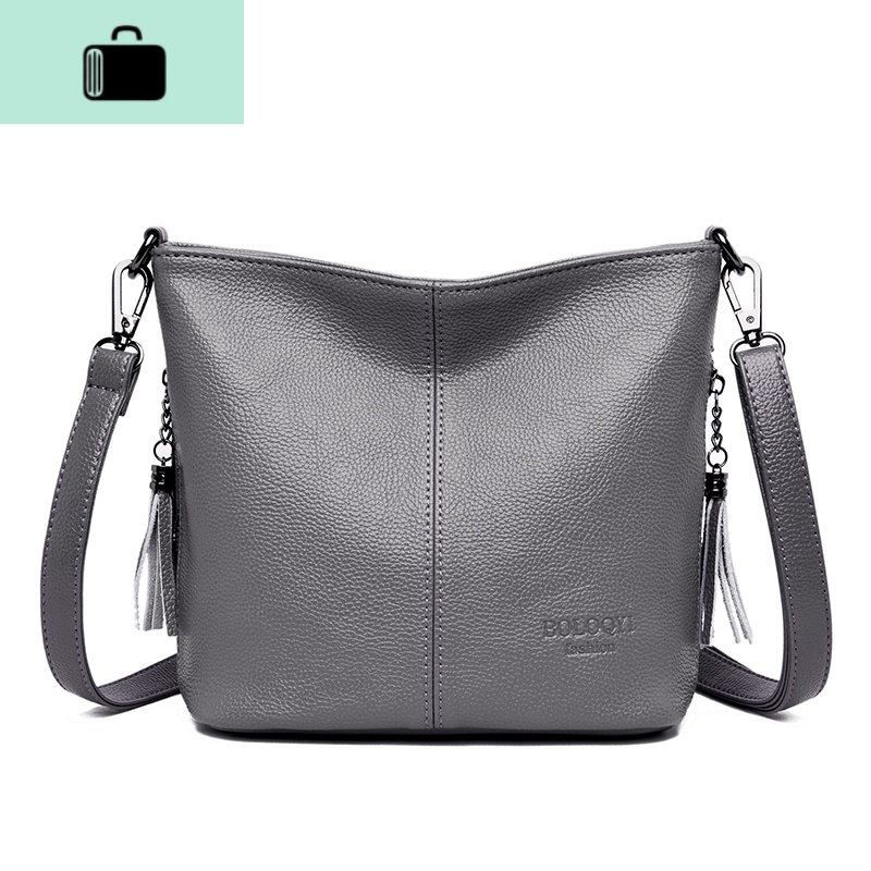 包包女2020新款潮软皮水桶包包韩版时尚个性单肩包女简约斜挎背包NEW LAKE女斜挎包