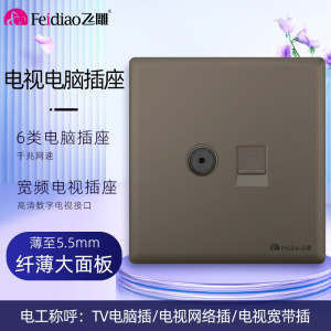 飞雕(FEIDIAO)超薄大板 开关插座格韵系列86型带开关插座面板墙壁电源插座 格韵荧光灰电视电脑插