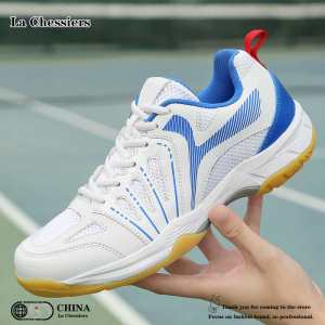 La Chessiers户外乒乓球鞋男2025新款网面透气牛筋底防滑训练运动情侣鞋羽毛球鞋女 白蓝 42码