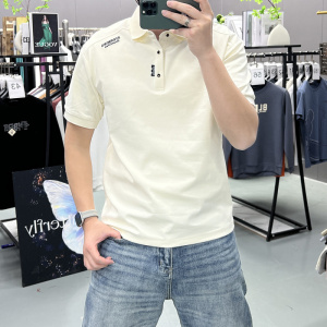 夏季新款男短袖T恤中青年时尚纯色字母翻领POLO衫休闲半袖打底衫
