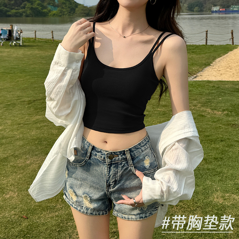 白色吊带背心女内搭带胸垫2025新款夏季外穿美背文胸一体露背上衣
