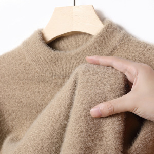 男装仿水貂绒毛衣男半高领加厚保暖纯色打底男士针织衫批发