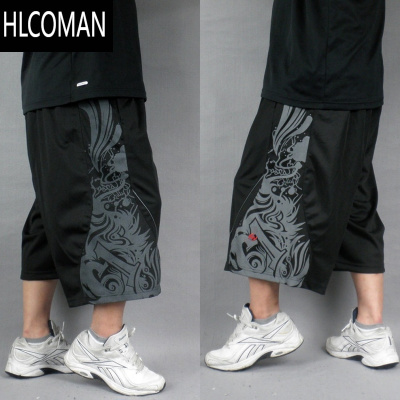 HLCOMAN热款HIPHOP篮球短裤涂鸦印花肥大潮男街球运动裤篮球裤中裤A285
