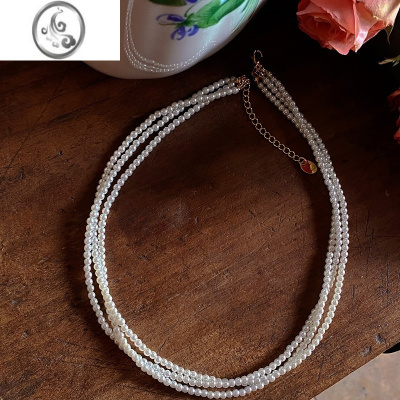 JiMiLJW 法式优雅三层珍珠串珠项链气质轻奢小众设计锁骨链chocker女