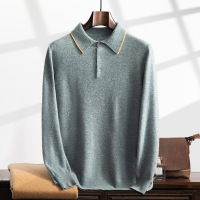 POLO领羊绒衫秋冬新款男拼色上衣中年宽松型韩版套头保暖毛衣