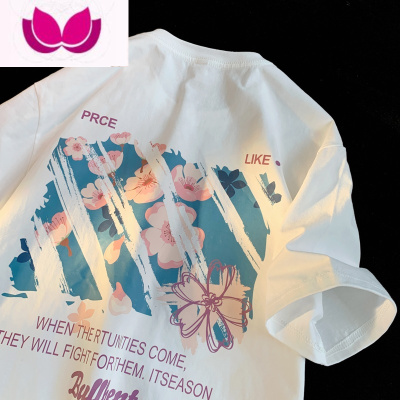 七斓300g樱花t恤男短袖潮流夏季大码高级感情侣美式oversize半袖