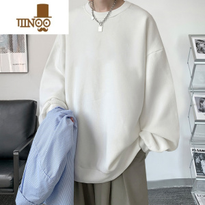 YANXU美式圆领长袖卫衣打底衫男装ins休闲潮流白色短袖t恤男学生上衣服