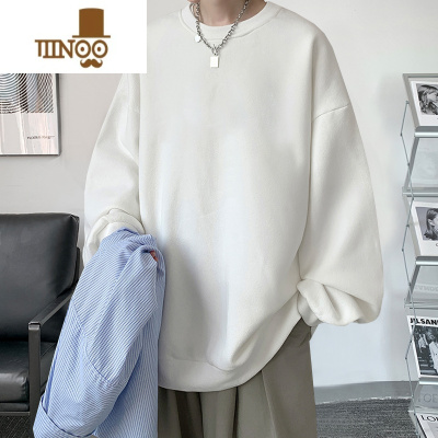 YANXU美式圆领长袖卫衣打底衫男装ins休闲潮流白色短袖t恤男学生上衣服