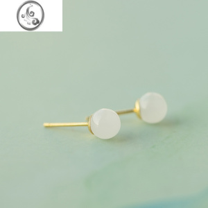 JiMi《温润如玉》和田玉银银耳钉简约百搭小巧精致高级感耳饰夏季