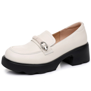 头层牛皮乐福鞋女25年秋季新款真皮松糕厚底一脚蹬休闲女四季单鞋