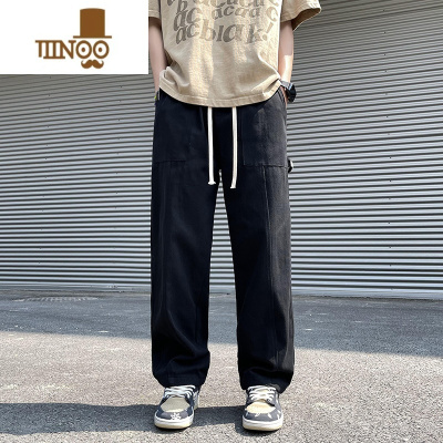 YANXU美式高街阔腿休闲裤男生夏季vibe复古潮牌宽松直筒青少年百搭长裤