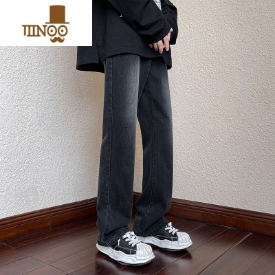 YANXUoversize裤子男高街vibe美式黑色直筒牛仔裤男宽松显高修身微喇裤