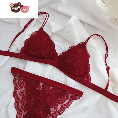 绿彩虹光法式三角杯薄款内衣唯美性感蕾丝花边无钢圈小胸文胸套装搭配内裤