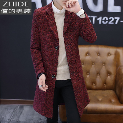 SUNTEK2020秋冬季新款风衣男士外套中长款毛呢子大衣韩版潮流帅气男秋装风衣