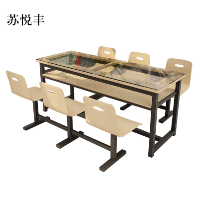 苏悦丰餐桌6人学校食堂小吃店快餐桌椅饭堂钢化玻璃桌1800*600*750含椅