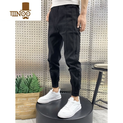 YANXU款男士网红痞帅休闲工装裤修身韩版小脚长裤束脚九分裤子男
