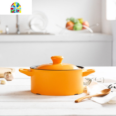砂锅炖锅家用陶瓷煲汤煮粥煲仔饭养生小号沙锅明火可高温燃气锅具 FENGHOU 桔黄3.5L