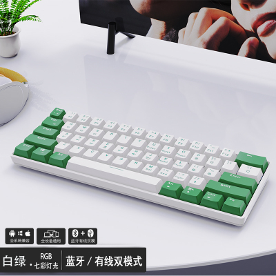 无线蓝牙机械键盘RGB白绿色笔记本电脑有线双模手机ipad平板Mac通用小型迷你61键家用办公打字