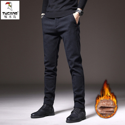 啄木鸟2025秋冬新款男士直筒修身休闲裤西装裤子加厚男款商务长裤