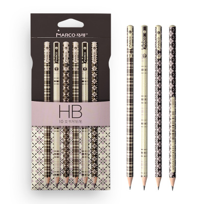 马可（MARCO）1011-HB-10CB时尚系列苏格兰纹学生HB书写铅笔10支装圆杆易握考试铅笔儿童文具用品铅笔
