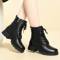 女短靴加绒妈妈鞋冬季加厚系带软皮棉靴松糕坡跟厚底女靴马丁靴女