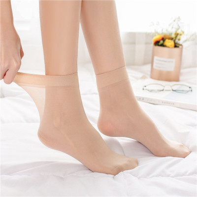 SUNTEK春夏季薄款短丝袜女士黑肉色防勾钢丝袜子透明中筒天鹅绒秋春夏薄款、防勾丝肤色20双均码（加购收藏优先发货）