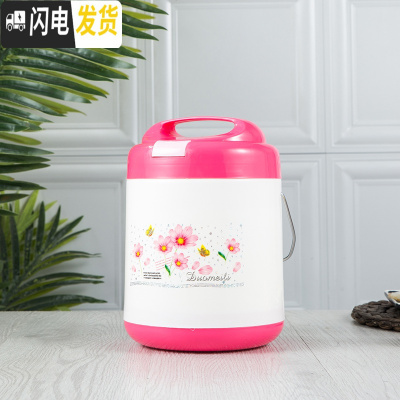 三维工匠1.6双层玻璃内胆保温饭盒玻璃保温饭瓶便当盒提锅多层提锅 1.6玫红色中间白花跟卡通随机发货
