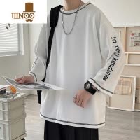 YANXU刺绣冰丝七分袖t恤男潮牌港风潮流oversize夏季薄款短袖体恤衣服