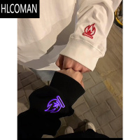 HLCOMANburnin小火苗刺绣卫衣男潮牌小领口长袖t恤cleanfit外套